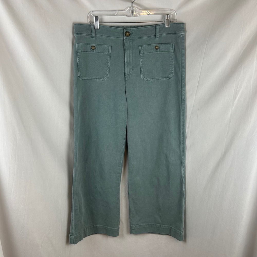 LOFT Palmer Wide Leg Pants Sage Green Utility Patch Pocket Trousers Womens 12 - Picture 2 of 9